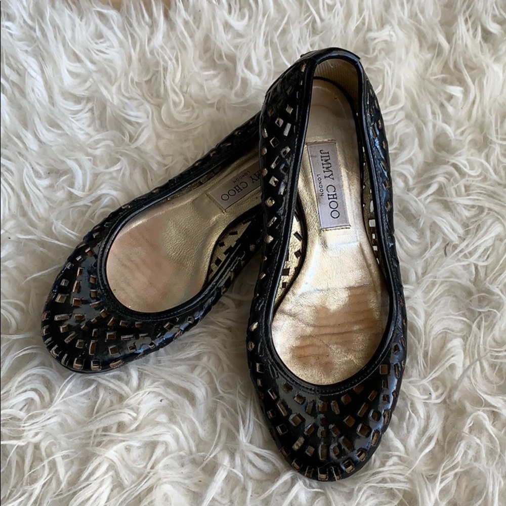 JIMMY CHOO BLACK PERFORATED FLATS
